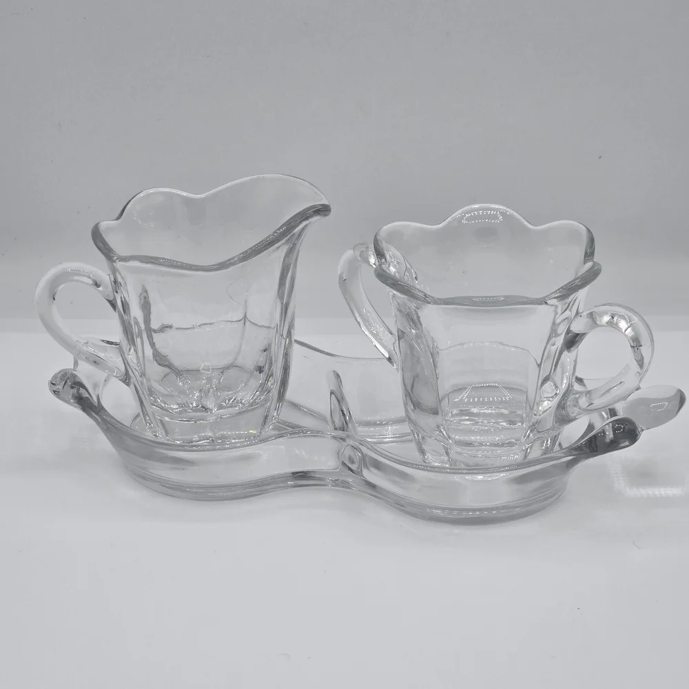 DUNCAN & MILLER Vintage Canterbury 3 piece Crystal Sugar, Creamer & Divided Tray